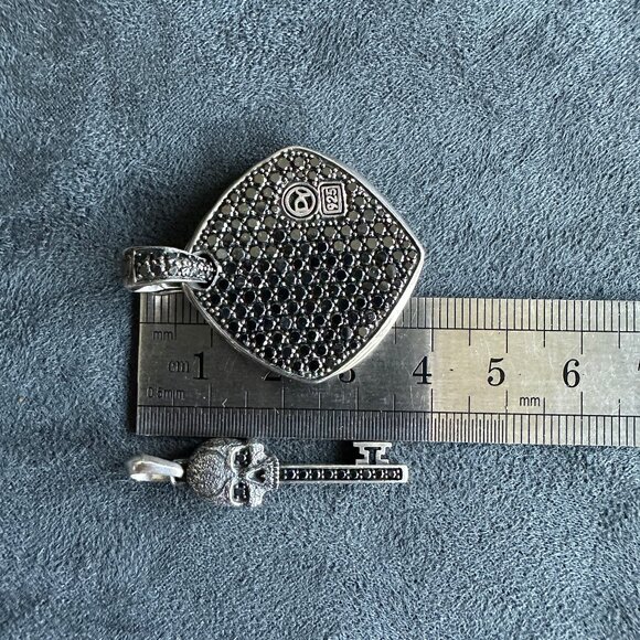 David Yurman Chevron Pendant & Skull Key Pendant w/ Pavé Black Diamonds Necklace - Picture 14 of 16